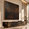 Ember Ground Abstract Painting shown above a console.