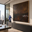 Ember Ground Abstract Painting shown in a workspace.