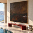 Ember Ground Abstract Painting shown in a poolside interior.