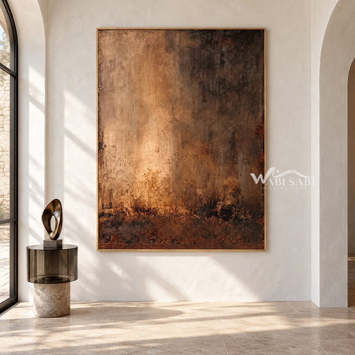 Faded Brass Abstract Wall Art shown in an open interior.