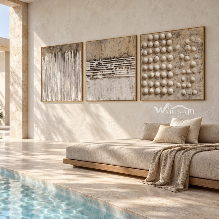 Fine Lines to Open Dots 3-Piece Set shown in a poolside interior.