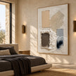 Four Gestures Neutral Abstract shown in a bedroom.