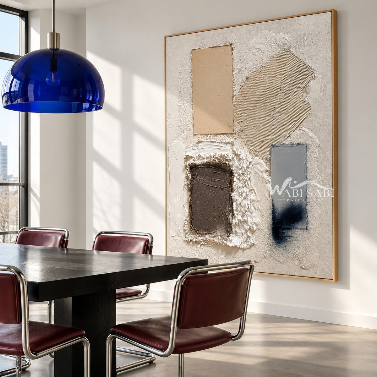 Four Gestures Neutral Abstract shown in a dining area.