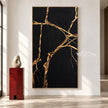 Gold Veins on Black Abstract Art shown in an open interior.