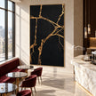 Gold Veins on Black Abstract Art shown in a bar area.