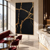 Gold Veins on Black Abstract Art shown in a bar area.