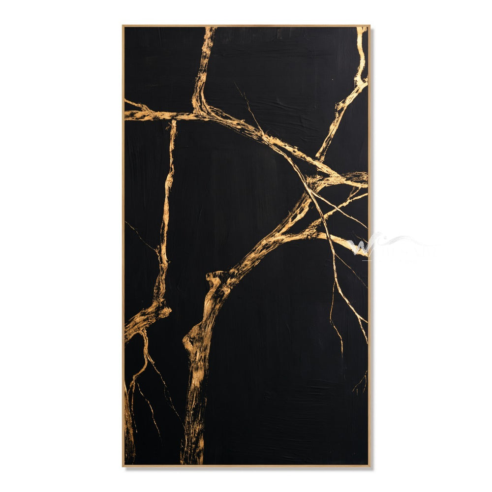 Gold Veins on Black Abstract Art — WS-0249 — artwork view