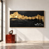 Golden Ridgeline on Black Canvas shown in an open interior.
