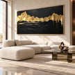 Golden Ridgeline on Black Canvas shown above a sofa.