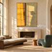 Golden Window Light and Bowed Figure Wall Art shown above a fireplace.