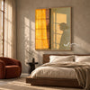 Golden Window Light and Bowed Figure Wall Art shown above a bed with neutral bedding.