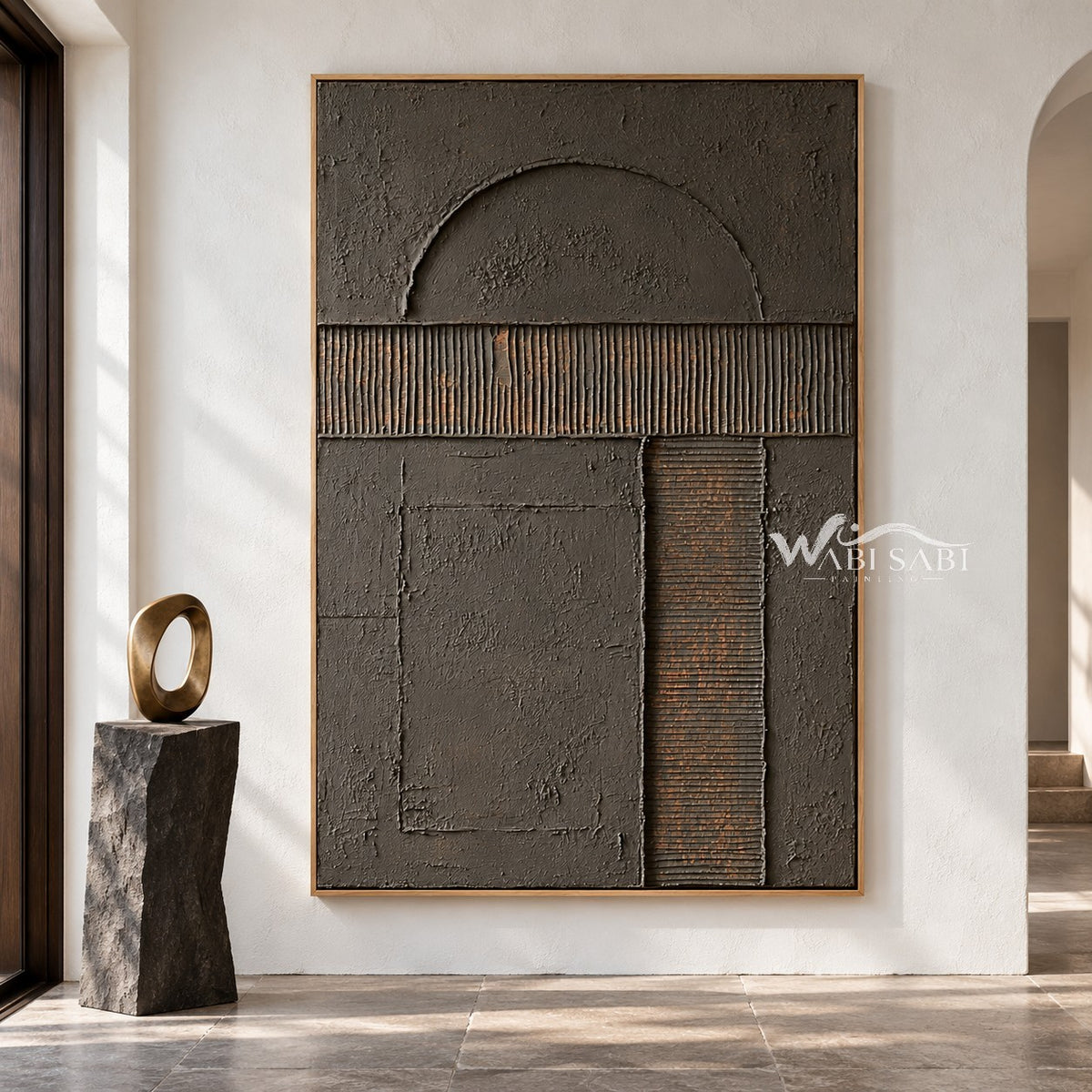 Half Circle in Charcoal Painting shown in an open interior.