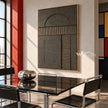 Half Circle in Charcoal Painting shown in a dining area.