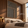 Half Circle in Charcoal Painting shown in a bedroom.