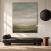 Hazy Sage Hills Landscape Painting shown above a bench.