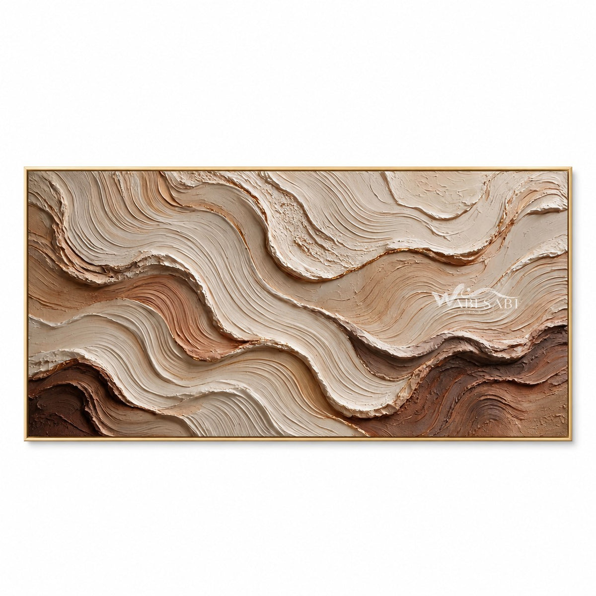 Rolling ivory ridges in ivory, brown, tan. Dark diagonal middle layer.