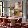 Ivory and Taupe Crossing Strokes Painting shown in a dining area.