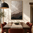 Ivory and Taupe Layered Ridge Painting shown in a dining area.