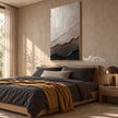 Ivory and Taupe Layered Ridge Painting shown in a bedroom.