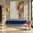 Ivory and Terracotta Broken Block Painting shown above a console.