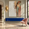 Ivory and Terracotta Broken Block Painting shown above a console.