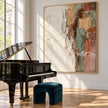 Ivory and Terracotta Broken Block Painting shown in a room with a piano.