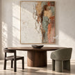 Ivory and Terracotta Broken Block Painting shown in a dining area.