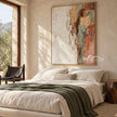 Ivory and Terracotta Broken Block Painting shown in a bedroom.