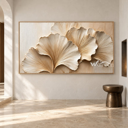 Ivory Fan Leaves Textured Wall Art shown in an open interior.