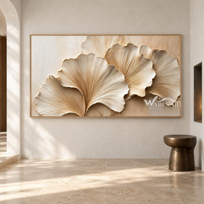 Ivory Fan Leaves Textured Wall Art shown in an open interior.