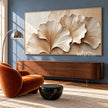 Ivory Fan Leaves Textured Wall Art shown in a seating area.