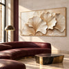 Ivory Fan Leaves Textured Wall Art shown above a sofa.
