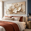 Ivory Fan Leaves Textured Wall Art shown in a bedroom.