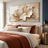 Ivory Fan Leaves Textured Wall Art shown in a bedroom.