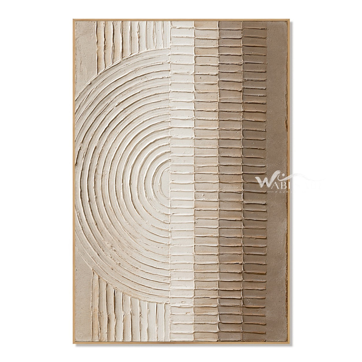 Ivory Half Circle and Bar Texture Painting. Concentric half circles and stacked bars.