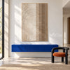 Ivory Half Circle and Bar Texture Painting shown above a console.