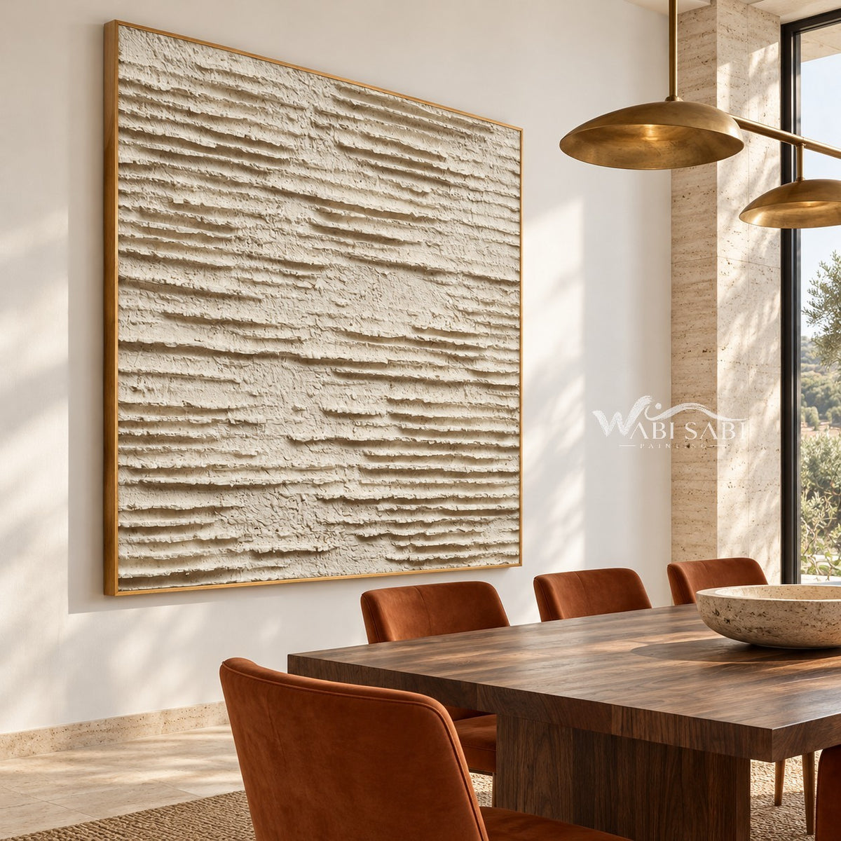 Ivory Layered Terrain Painting shown in a dining area.