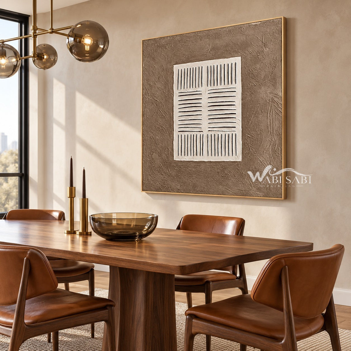 Ivory Line Study on Taupe shown in a dining area.
