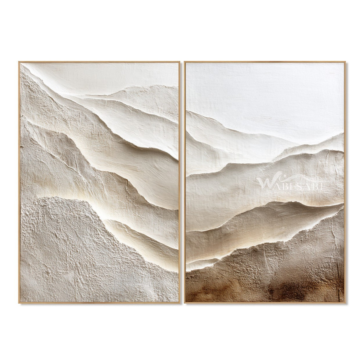 Ivory Mountain Layers Diptych Painting. Ivory slopes with brown shadows.