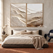 Ivory Mountain Layers Diptych Painting shown in a bedroom.