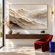 Ivory Mountain Peaks Textured Panorama shown above a console.