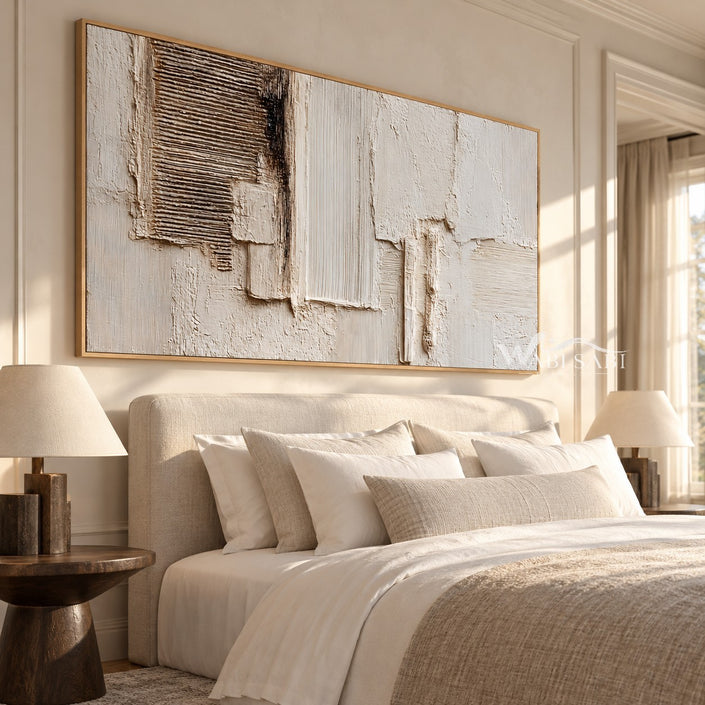 Ivory Overlap Textured Abstract shown in a bedroom.