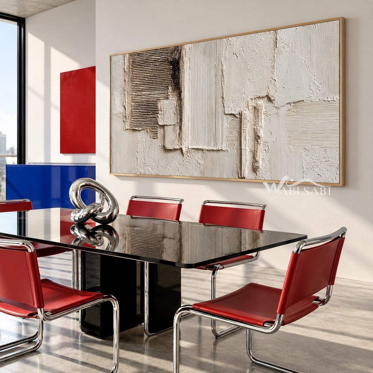 Ivory Overlap Textured Abstract shown in a dining area.