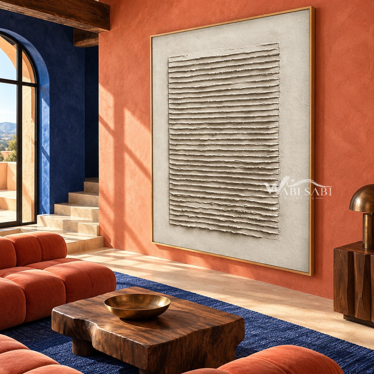 Ivory Ridge Field Abstract Painting shown in a seating area.