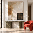 Ivory Rounded Blocks and Dark Ridges Painting shown above a console.