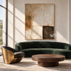 Ivory Rounded Blocks and Dark Ridges Painting shown in a living room with a sofa.