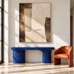 Ivory Stepped Shapes and Grooves Painting shown above a console.