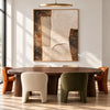 Ivory Stepped Shapes and Grooves Painting shown in a dining area.