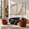 Ivory Sweeping Arc Diptych Wall Art shown in a living room with a sofa.