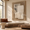 Ivory Texture Stack on Taupe shown above a sofa.